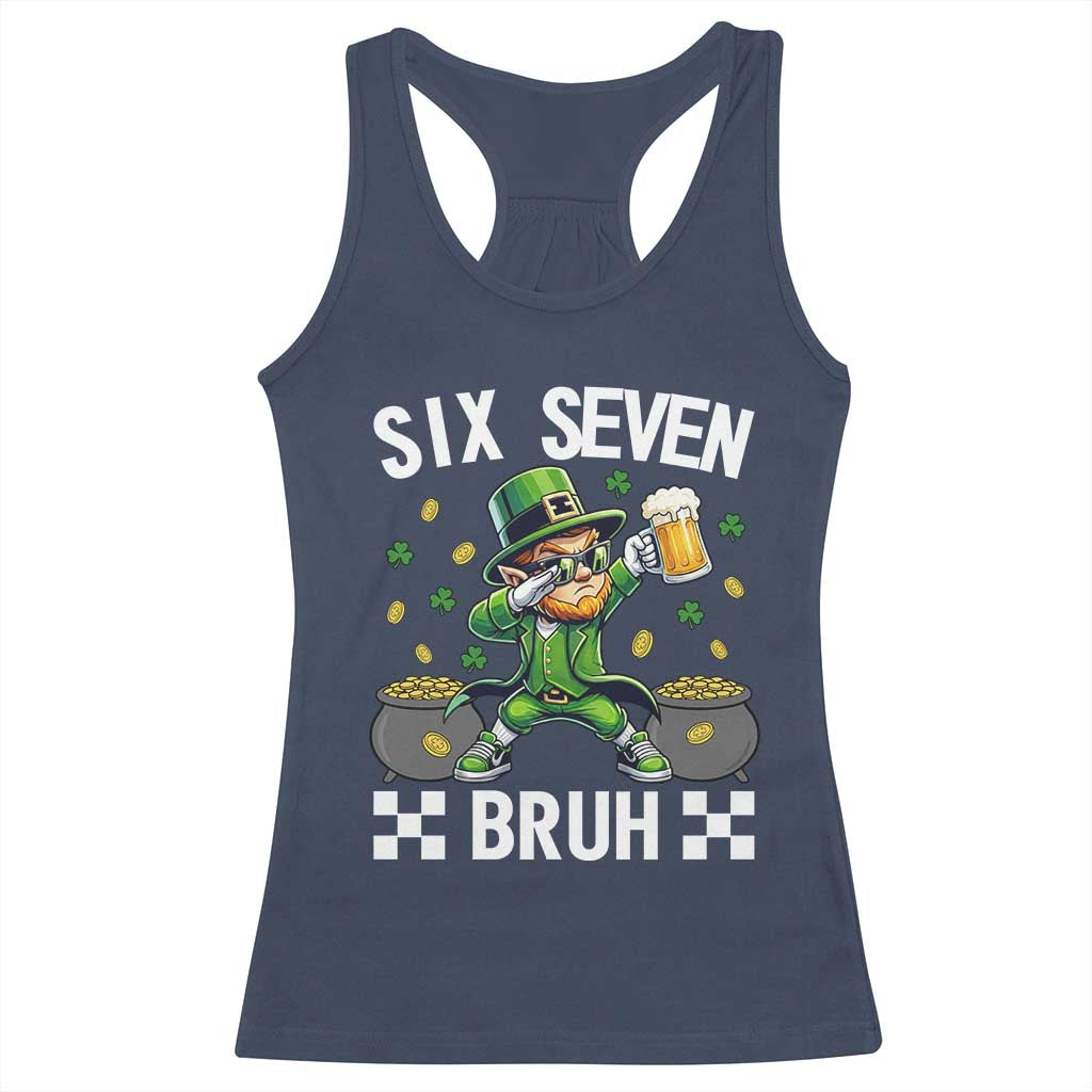 67 Bruh St Patricks Day Racerback Tank Top Funny Six Seven Leprechaun Bruh Meme TS14 Navy Print Your Wear
