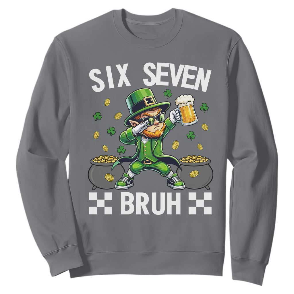 67 Bruh St Patricks Day Sweatshirt Funny Six Seven Leprechaun Bruh Meme TS14 Charcoal Print Your Wear