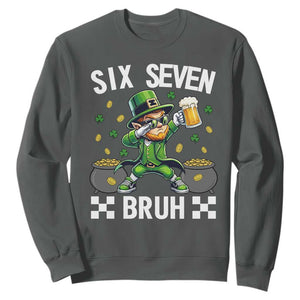 67 Bruh St Patricks Day Sweatshirt Funny Six Seven Leprechaun Bruh Meme TS14 Dark Heather Print Your Wear