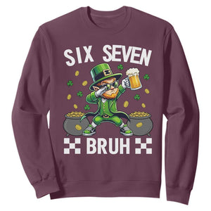 67 Bruh St Patricks Day Sweatshirt Funny Six Seven Leprechaun Bruh Meme TS14 Maroon Print Your Wear