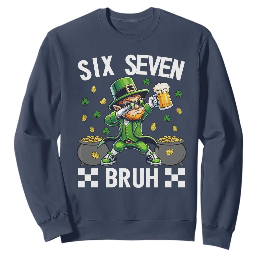 67 Bruh St Patricks Day Sweatshirt Funny Six Seven Leprechaun Bruh Meme TS14 Navy Print Your Wear