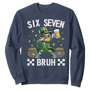 67 Bruh St Patricks Day Sweatshirt Funny Six Seven Leprechaun Bruh Meme TS14 Navy Print Your Wear