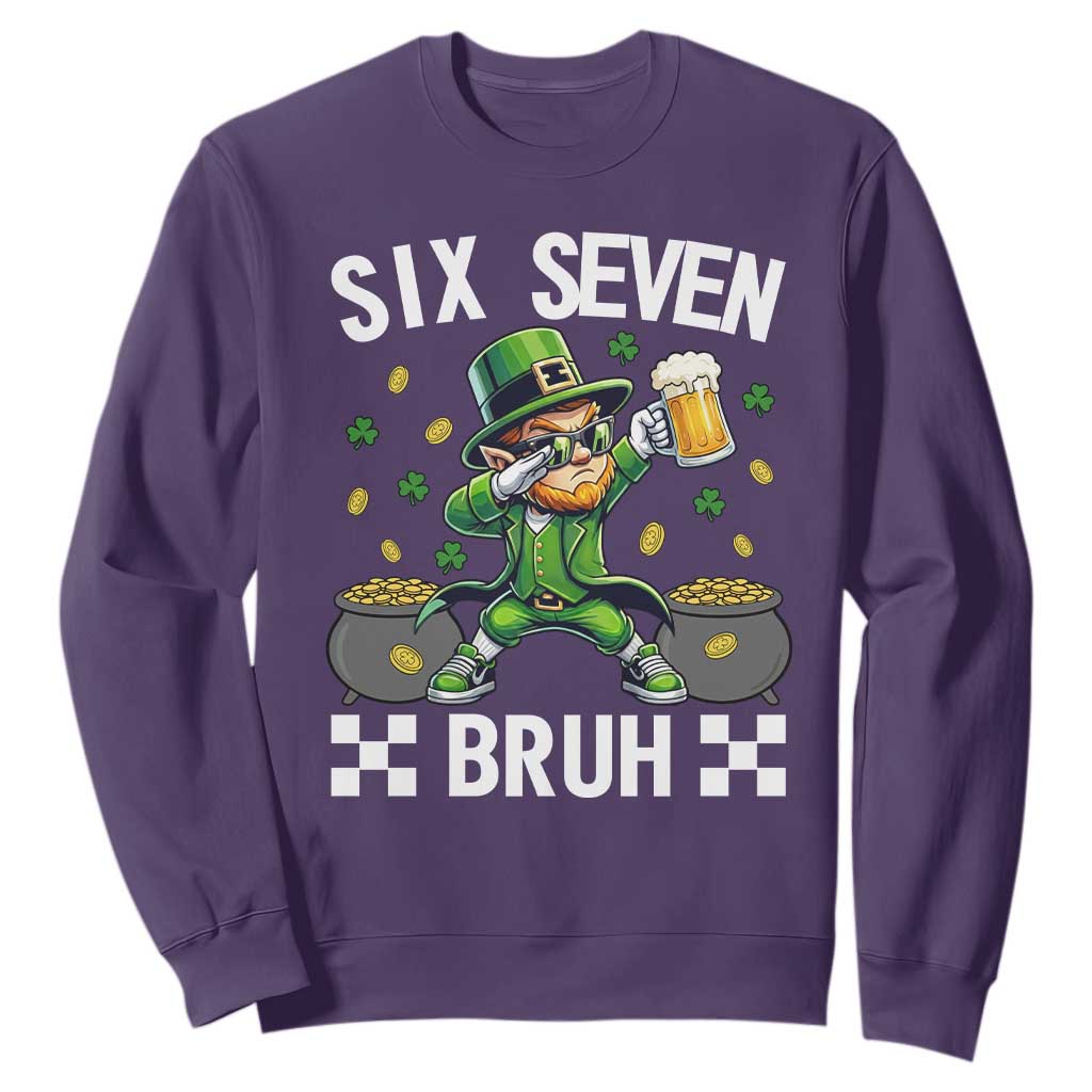 67 Bruh St Patricks Day Sweatshirt Funny Six Seven Leprechaun Bruh Meme TS14 Purple Print Your Wear