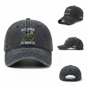 67 Bruh St Patricks Day Washed Cotton Baseball Cap Funny Six Seven Leprechaun Bruh Meme TS14 Washed Cap Universal Fit Dark Gray Print Your Wear