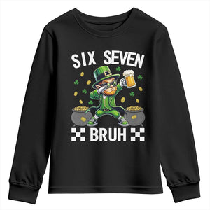 67 Bruh St Patricks Day Youth Sweatshirt Funny Six Seven Leprechaun Bruh Meme TS14 Black Print Your Wear