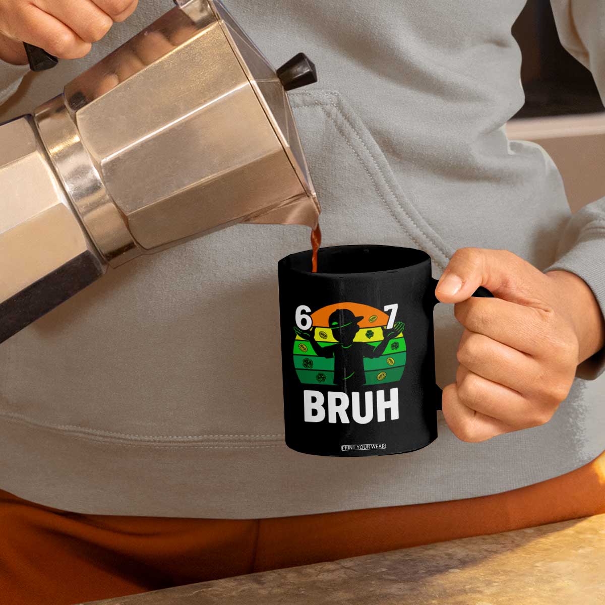 67 Bruh St Patricks Day Coffee Mug Funny Six Seven Boys Kids Meme TS14 Print Your Wear