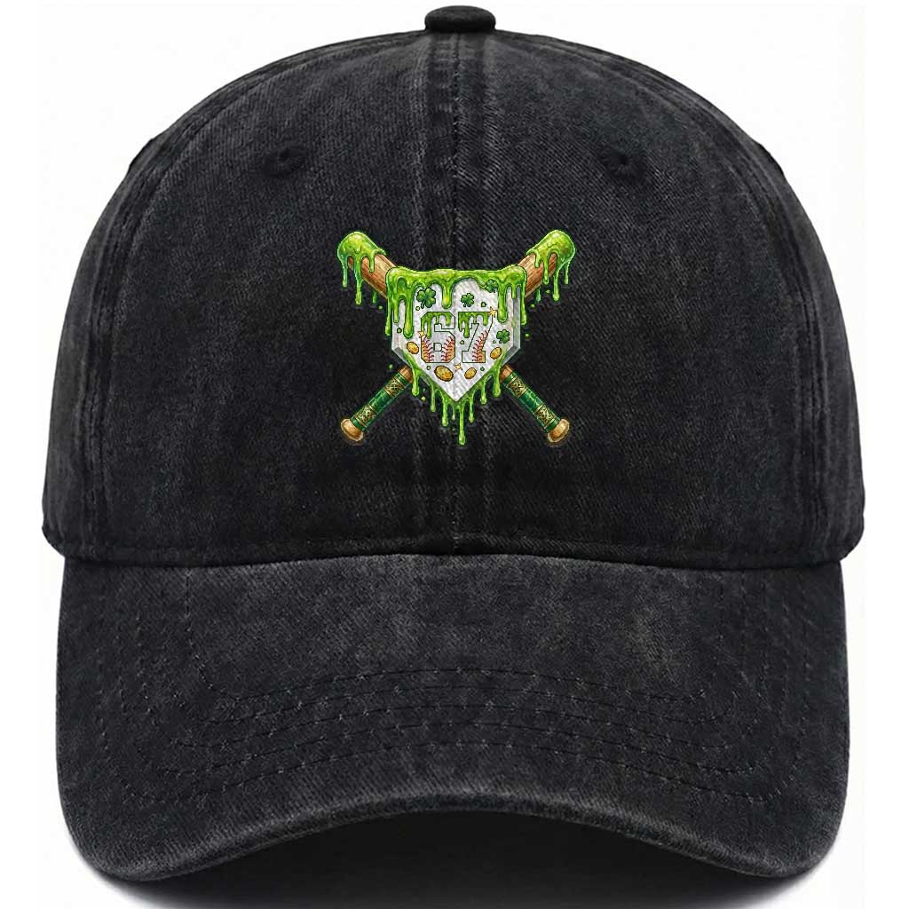 67 St Patricks Day Washed Cotton Baseball Cap Funny Six Seven Baseball Sport Party Meme TS14 Washed Cap Universal Fit Black Print Your Wear
