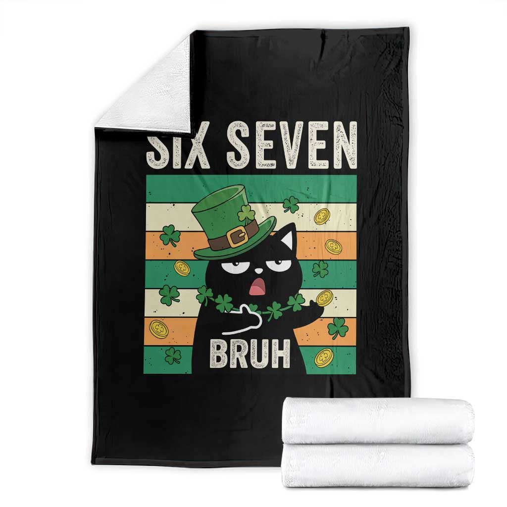 67 Bruh St Patricks Day Throw Blanket Funny Cat Bruh Six Seven Meme TS14 Black Print Your Wear