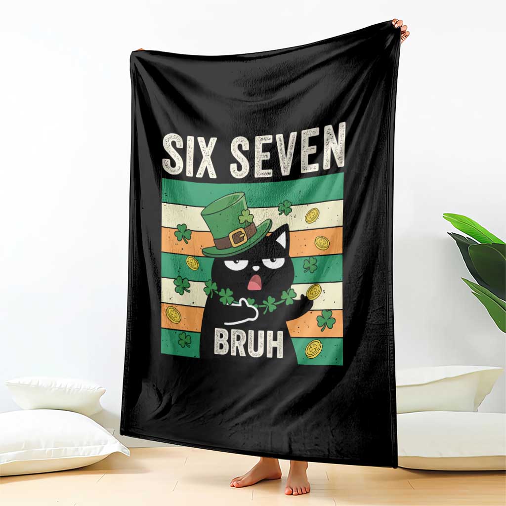 67 Bruh St Patricks Day Throw Blanket Funny Cat Bruh Six Seven Meme TS14 Print Your Wear
