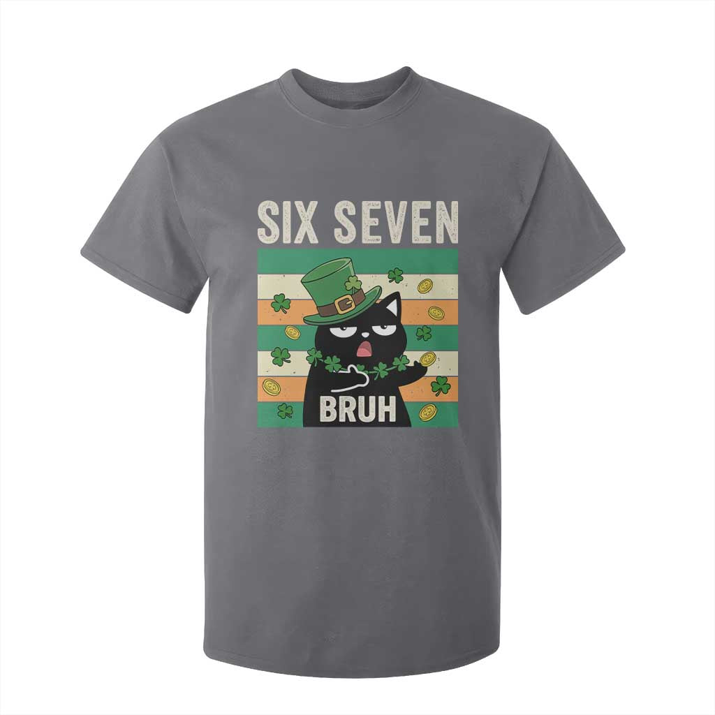 67 Bruh St Patricks Day T Shirt For Kid Funny Cat Bruh Six Seven Meme TS14 Charcoal Print Your Wear