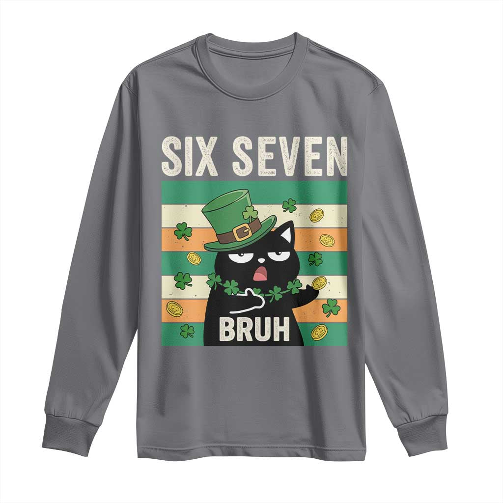 67 Bruh St Patricks Day Long Sleeve Shirt Funny Cat Bruh Six Seven Meme TS14 Charcoal Print Your Wear