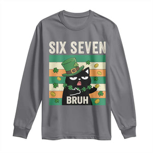 67 Bruh St Patricks Day Long Sleeve Shirt Funny Cat Bruh Six Seven Meme TS14 Charcoal Print Your Wear