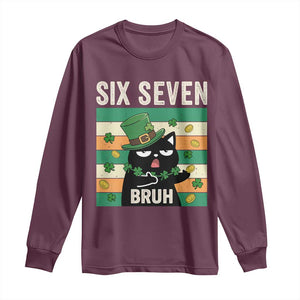67 Bruh St Patricks Day Long Sleeve Shirt Funny Cat Bruh Six Seven Meme TS14 Maroon Print Your Wear