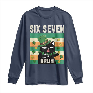 67 Bruh St Patricks Day Long Sleeve Shirt Funny Cat Bruh Six Seven Meme TS14 Navy Print Your Wear