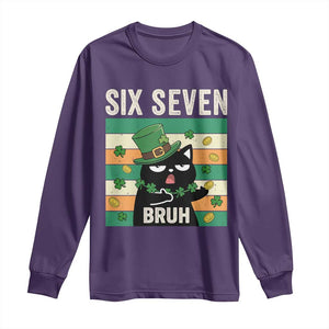 67 Bruh St Patricks Day Long Sleeve Shirt Funny Cat Bruh Six Seven Meme TS14 Purple Print Your Wear