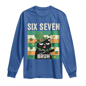 67 Bruh St Patricks Day Long Sleeve Shirt Funny Cat Bruh Six Seven Meme TS14 Royal Blue Print Your Wear