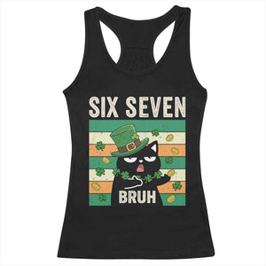 67 Bruh St Patricks Day Racerback Tank Top Funny Cat Bruh Six Seven Meme TS14 Black Print Your Wear
