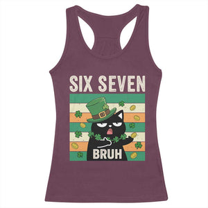 67 Bruh St Patricks Day Racerback Tank Top Funny Cat Bruh Six Seven Meme TS14 Maroon Print Your Wear