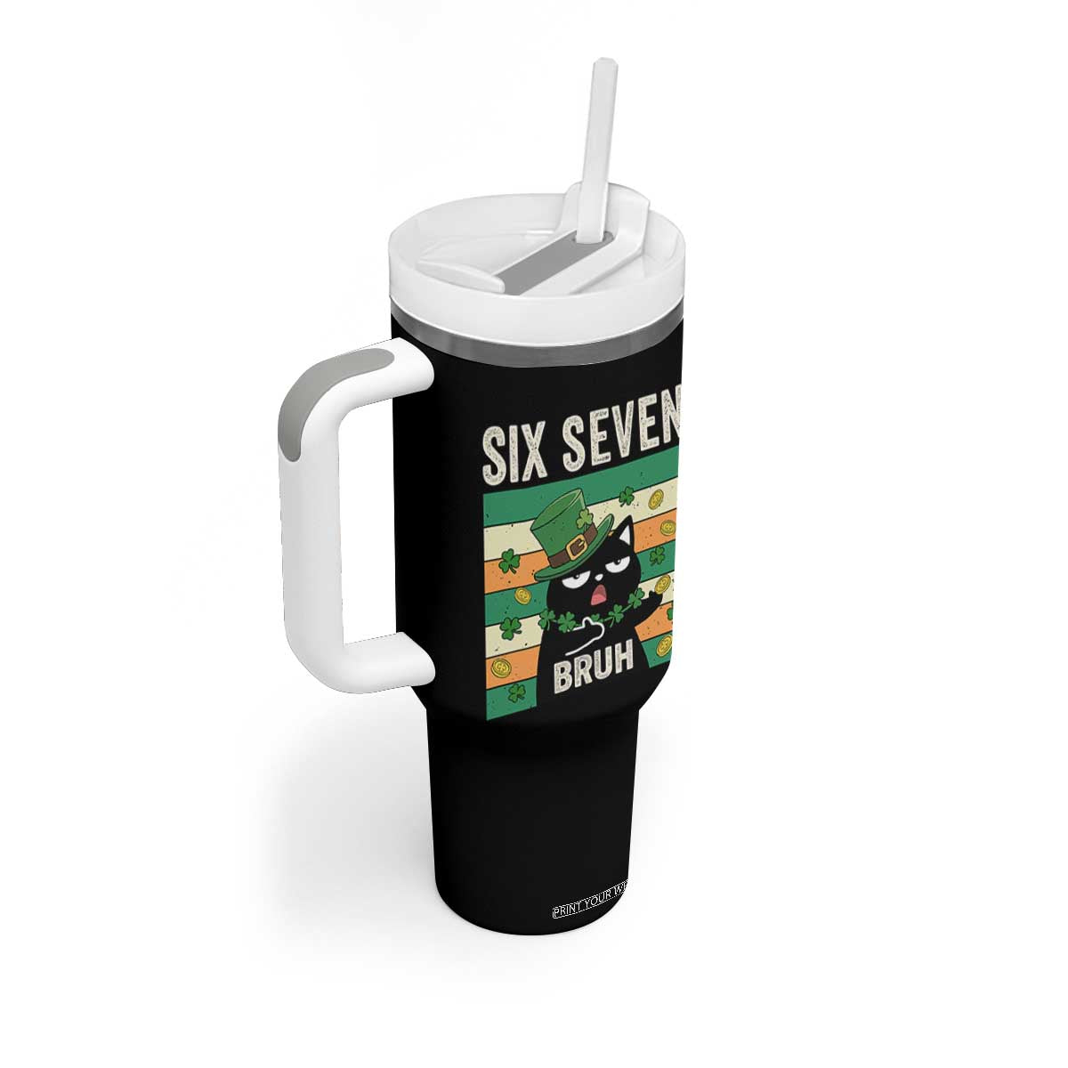67 Bruh St Patricks Day Tumbler With Handle Funny Cat Bruh Six Seven Meme TS14 Print Your Wear