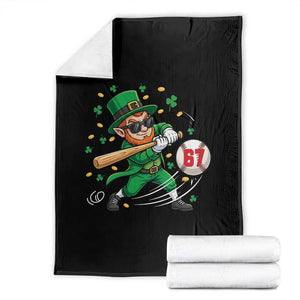 67 St Patricks Day Throw Blanket Funny Six Seven Leprechaun Playing Baseball Meme TS14 Black Print Your Wear