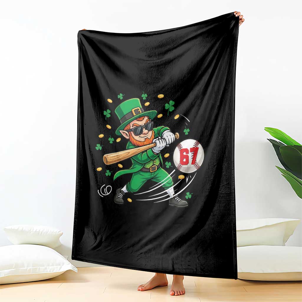 67 St Patricks Day Throw Blanket Funny Six Seven Leprechaun Playing Baseball Meme TS14 Print Your Wear