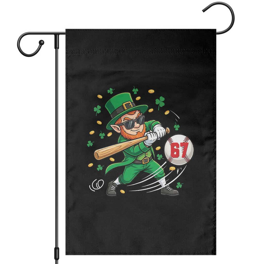 67 St Patricks Day Garden Flag Funny Six Seven Leprechaun Playing Baseball Meme TS14 Black Print Your Wear