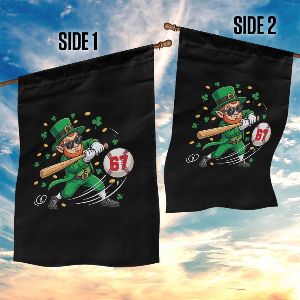 67 St Patricks Day Garden Flag Funny Six Seven Leprechaun Playing Baseball Meme TS14 Print Your Wear