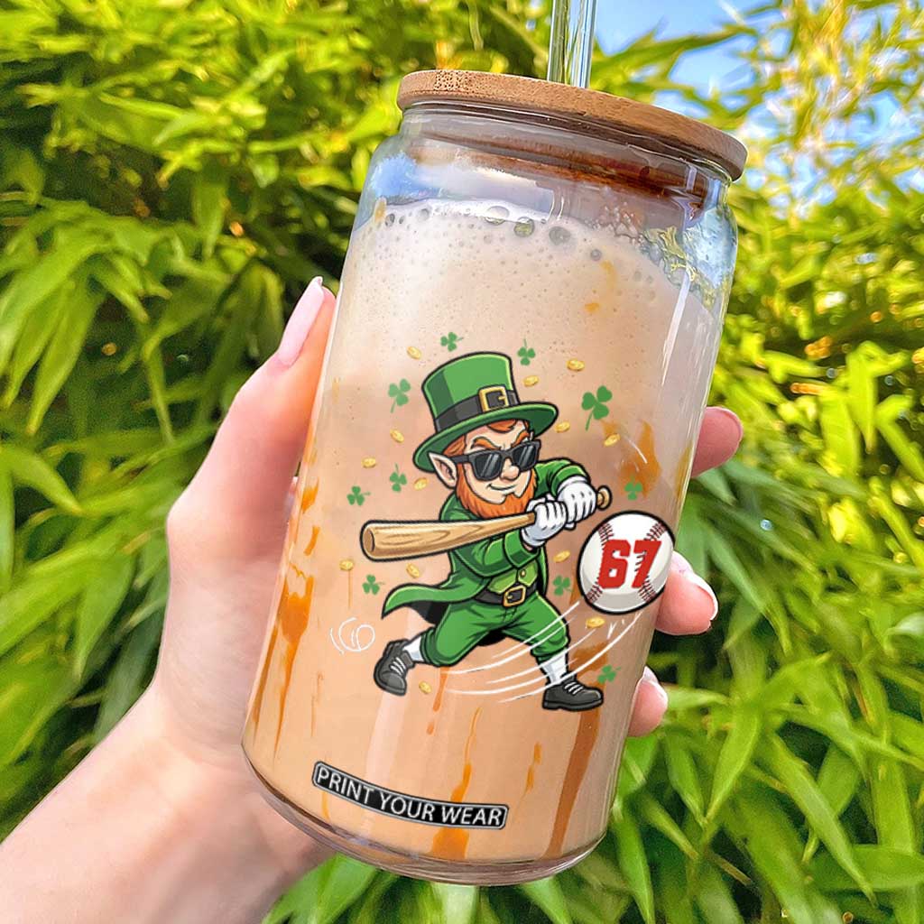 67 St Patricks Day Glass Can Funny Six Seven Leprechaun Playing Baseball Meme TS14 Black Print Your Wear