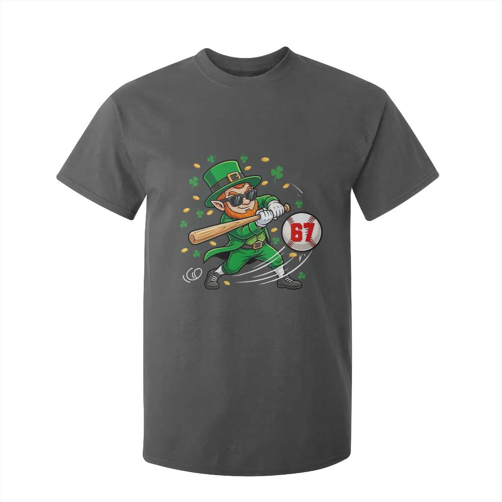 67 St Patricks Day T Shirt For Kid Funny Six Seven Leprechaun Playing Baseball Meme TS14 Dark Heather Print Your Wear