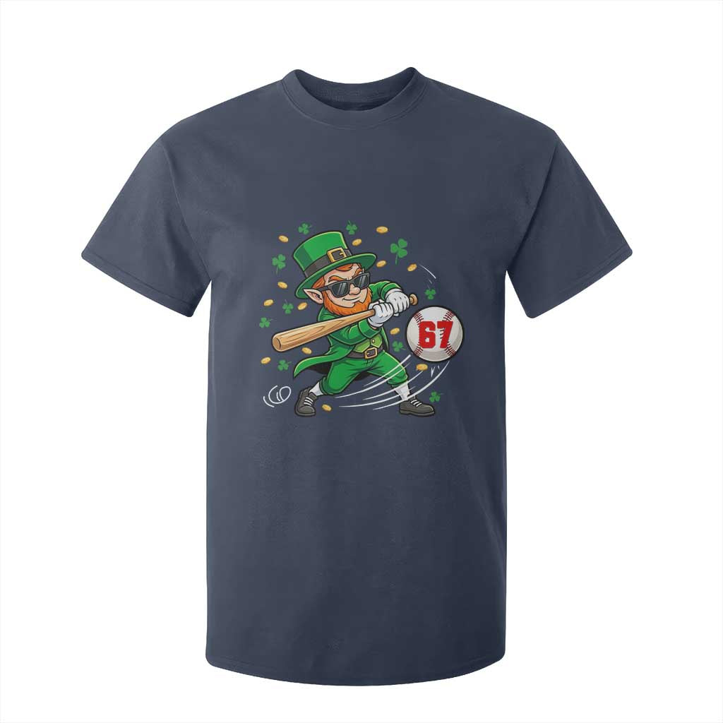 67 St Patricks Day T Shirt For Kid Funny Six Seven Leprechaun Playing Baseball Meme TS14 Navy Print Your Wear
