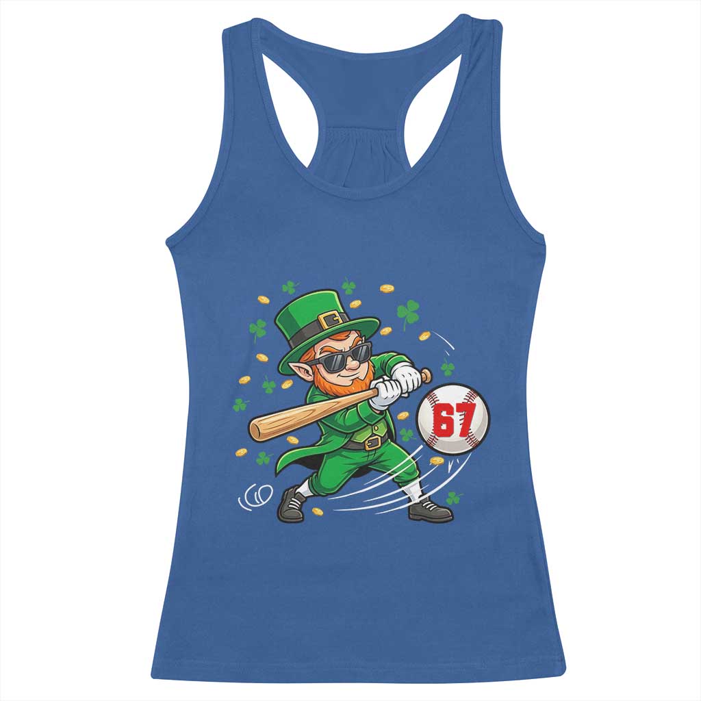 67 St Patricks Day Racerback Tank Top Funny Six Seven Leprechaun Playing Baseball Meme TS14 Royal Blue Print Your Wear
