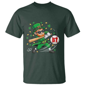 67 St Patricks Day T Shirt Funny Six Seven Leprechaun Playing Baseball Meme TS14 Dark Forest Green Print Your Wear