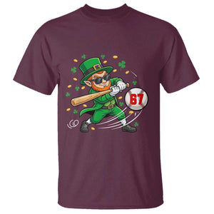 67 St Patricks Day T Shirt Funny Six Seven Leprechaun Playing Baseball Meme TS14 Maroon Print Your Wear