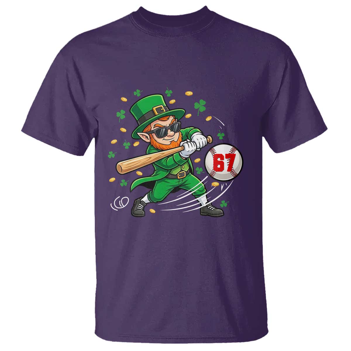 67 St Patricks Day T Shirt Funny Six Seven Leprechaun Playing Baseball Meme TS14 Purple Print Your Wear