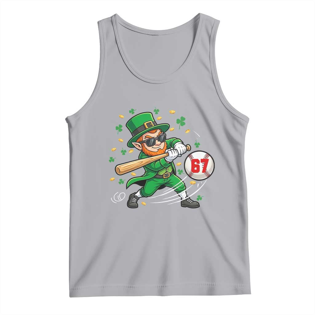 67 St Patricks Day Tank Top Funny Six Seven Leprechaun Playing Baseball Meme TS14 Athletic Heather Print Your Wear