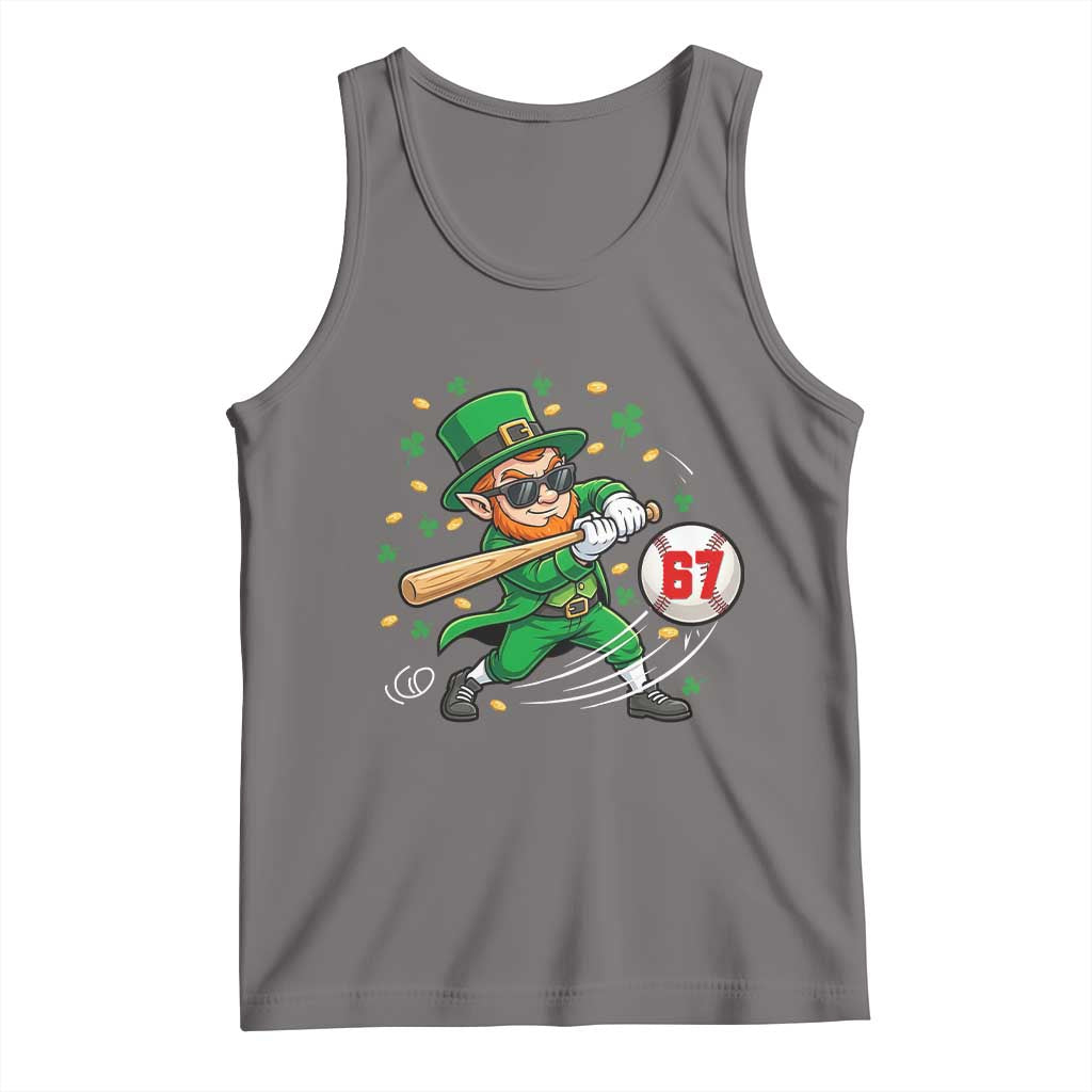 67 St Patricks Day Tank Top Funny Six Seven Leprechaun Playing Baseball Meme TS14 Deep Heather Print Your Wear
