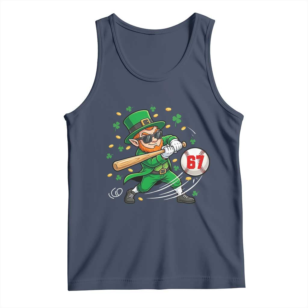 67 St Patricks Day Tank Top Funny Six Seven Leprechaun Playing Baseball Meme TS14 Navy Print Your Wear