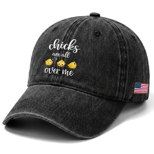 Chicks Are All Over Me Washed Cotton Baseball Cap Funny Easter Kids TS14 Print Your Wear