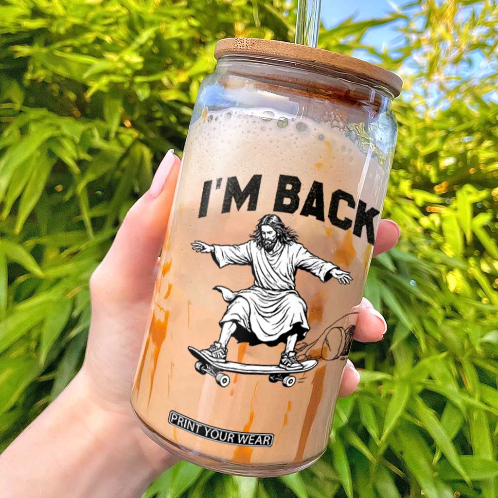 Christian Easter Glass Can Funny Skateboard Jesus I am Back TS14 White Print Your Wear