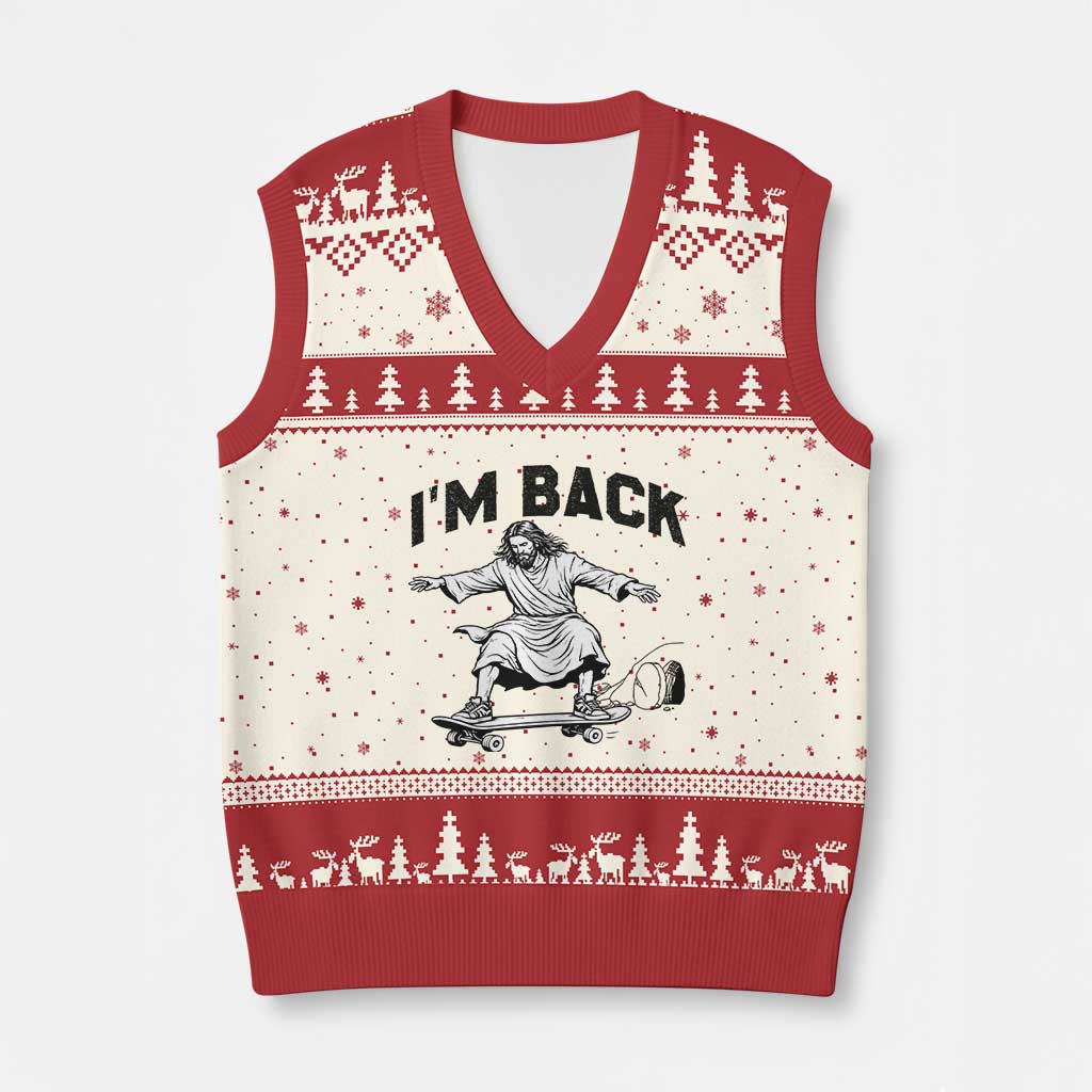 Christian Easter V-Neck Knit Sweater Vest Funny Skateboard Jesus I am Back TS14 Beige Red Print Your Wear