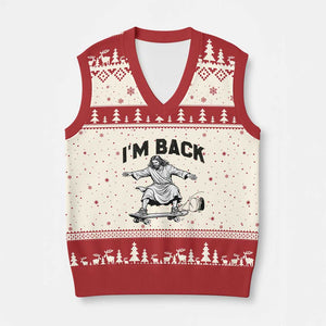 Christian Easter V-Neck Knit Sweater Vest Funny Skateboard Jesus I am Back TS14 Beige Red Print Your Wear