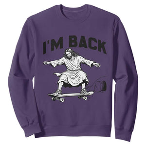 Christian Easter Sweatshirt Funny Skateboard Jesus I am Back TS14 Purple Print Your Wear