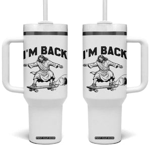 Christian Easter Tumbler With Handle Funny Skateboard Jesus I am Back TS14 One Size: 40 oz White Print Your Wear