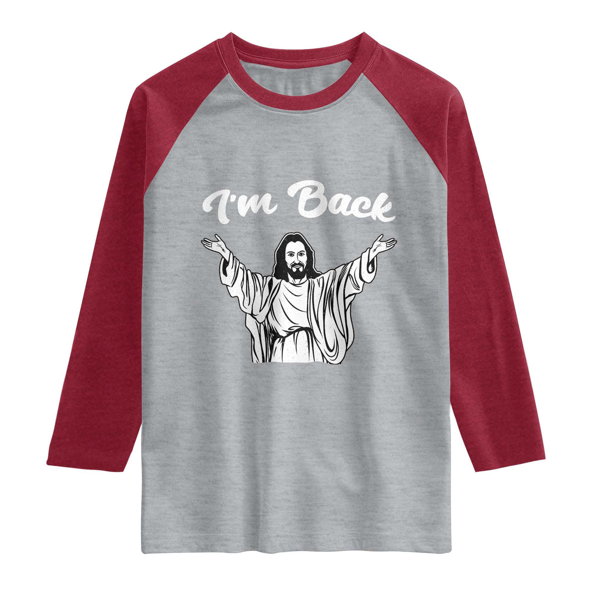 Funny Easter Jesus Meme Raglan Shirt I'm Back TS14 Heather Gray Heather Red Print Your Wear