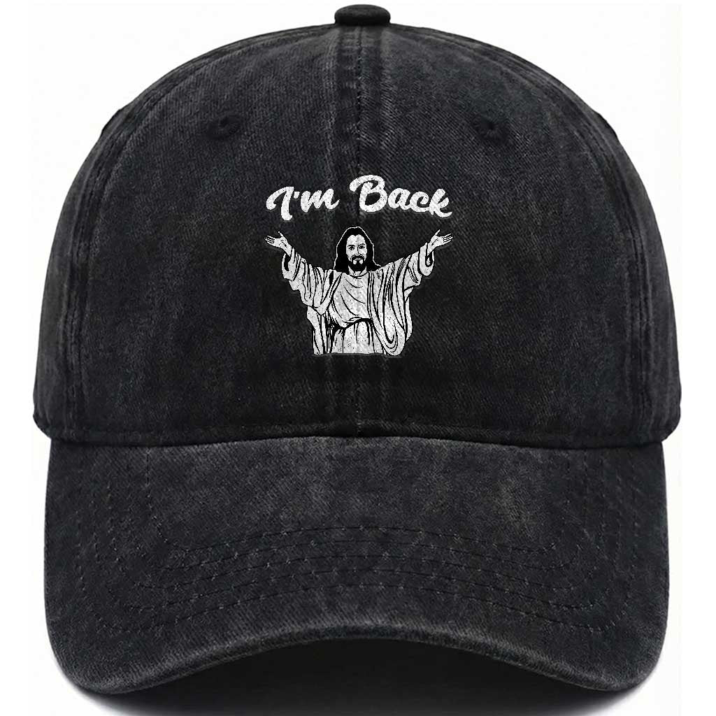 Funny Easter Jesus Meme Washed Cotton Baseball Cap I'm Back TS14 Print Your Wear