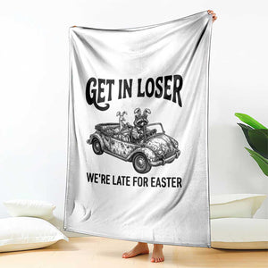 Get In Loser We're Late For Easter Throw Blanket Funny Easter Raccoon Frog Goose Humor TS14 Print Your Wear