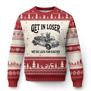 Get In Loser We're Late For Easter Ugly Christmas Sweater Funny Easter Raccoon Frog Goose Humor TS14 Beige Red Print Your Wear