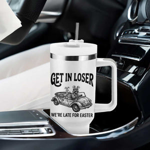 Get In Loser We're Late For Easter Tumbler With Handle Funny Easter Raccoon Frog Goose Humor TS14 Print Your Wear