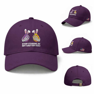 Stop Staring at My Easter Eggs Baseball Cap Funny Skeleton Bunny Easter TS14 Baseball Cap Universal Fit Purple Print Your Wear