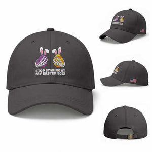 Stop Staring at My Easter Eggs Baseball Cap Funny Skeleton Bunny Easter TS14 Baseball Cap Universal Fit Dark Gray Print Your Wear